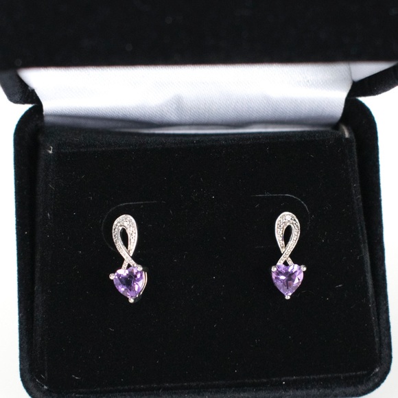 ❤️NIB❤️Amethyst Heart and Diamond Drop Earrings - Picture 5 of 6